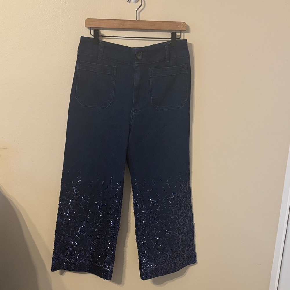 Anthropologie Maeve Colette Sequin Wide Leg Cropped Jeans